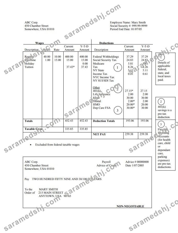 employee hourly pay stub Word and PDF template